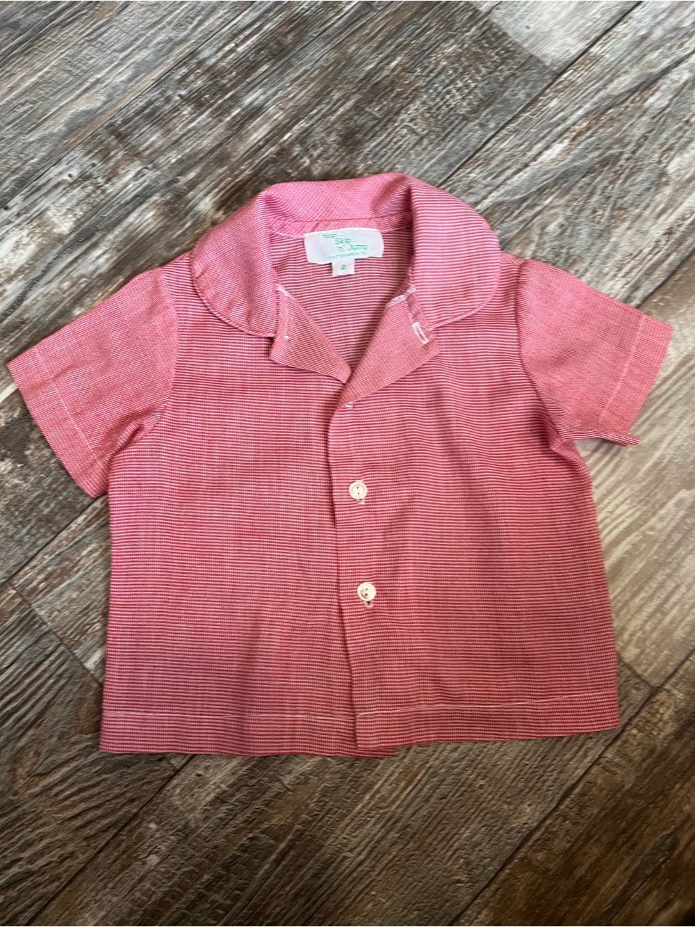 VTG Hop Skip n Jump Red Micro Check Short Sleeve Peter Pan Collar Shirt Size 2
